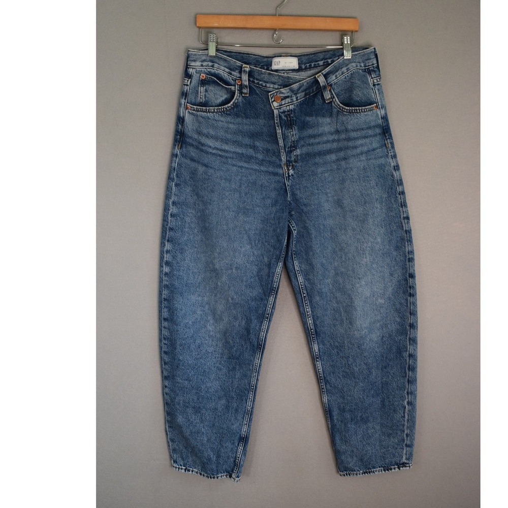 Gap Criss-Cross Barrel Jeans 31 12 Regular Blue Asymmetrical High Rise Women